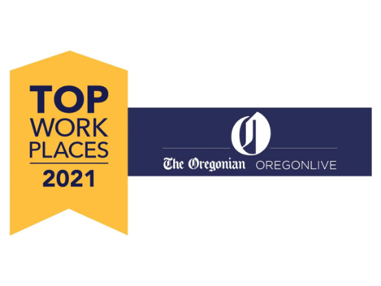 a badge for top work places of 2021 from the Oregonian