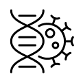 COVID-19 virus and RNA strand indicating the COVID-19 vaccine.