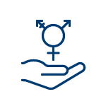 Icon of a hand holding a symbol representing all genders