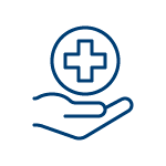 Icon of a hand holding a circle with a health cross inside representing our health related services