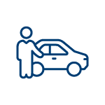 Icon of a person standing in front of a car, offering a ride