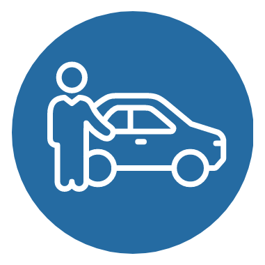 Icon of a person standing in front of a car